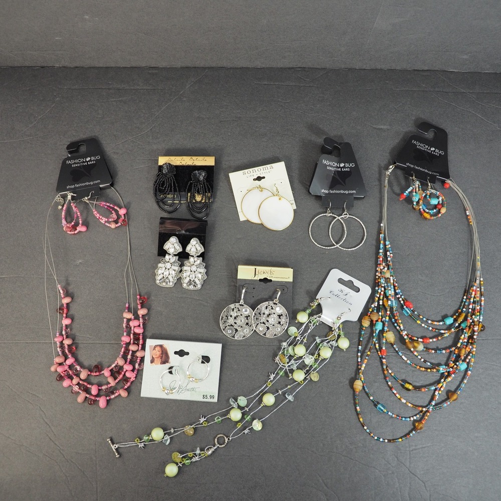 Fashion Bug Jewelry Lot Necklace Earring Matching Sets Multi Strand Beaded Boho